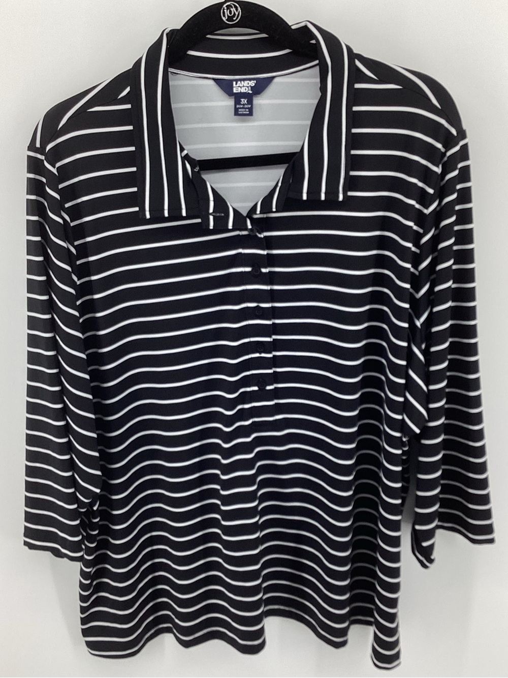 Lands' End Black and White Striped Polo